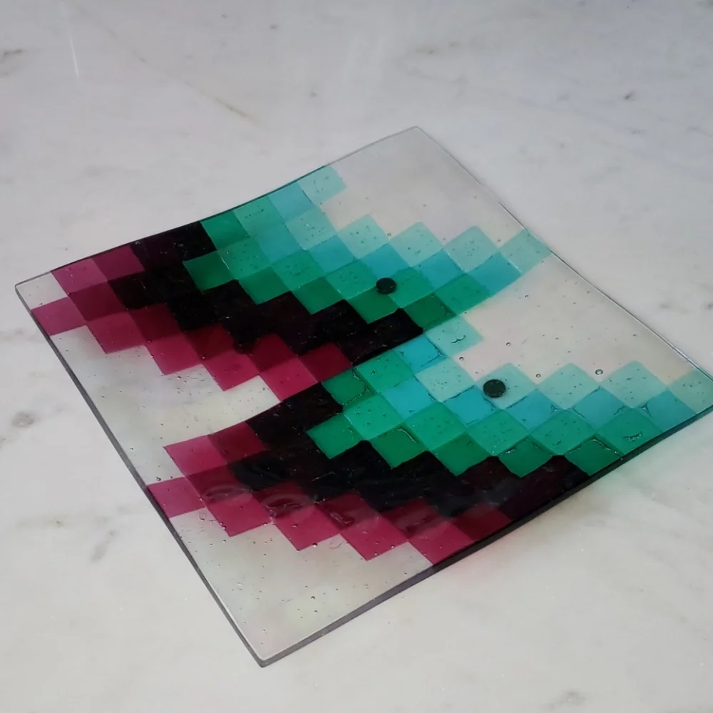 Fused Glass Squares Decorative Plate Platter from Seattle Washington Art Gallery - Picture 2 of 14